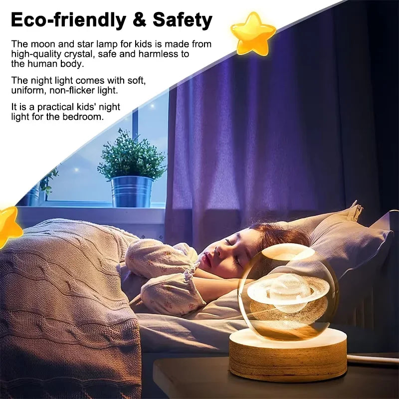 6cm Night Light Milky Way Galaxy Solar System Crystal Ball Children Night Lamp Bedroom Ambient LED Light Creative Gift Decor