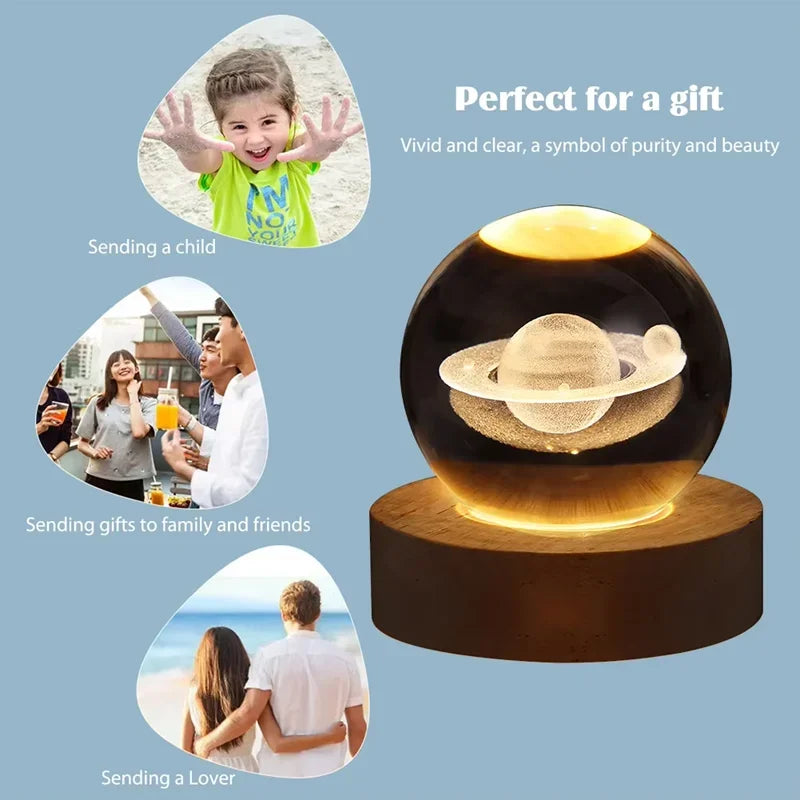 6cm Night Light Milky Way Galaxy Solar System Crystal Ball Children Night Lamp Bedroom Ambient LED Light Creative Gift Decor