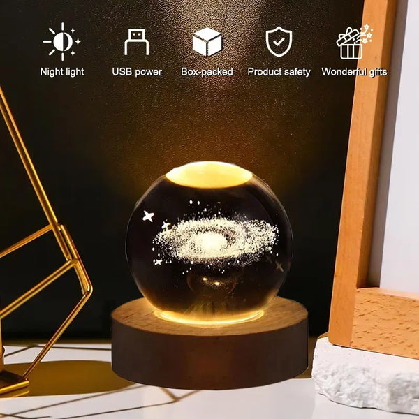 6cm Night Light Milky Way Galaxy Solar System Crystal Ball Children Night Lamp Bedroom Ambient LED Light Creative Gift Decor